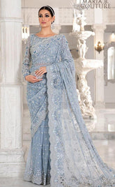 3-piece Unstitched Net Saree Embroidered Sequence Hand Embellished Saree for Women's