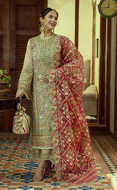 3-piece Unstitched Organza Embroidered with Malai Trouser Dress for Women’s