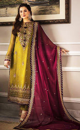 3-piece Unstitched Chiffon Embroidered & Sequence Wedding Dress for Women’s