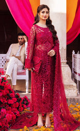 3-piece Unstitched Net Embroidered and Hand Work Luxury Dress for Women's