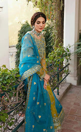 3-piece Unstitched Organza Embroidered Sequence Moti Work Dress for Women’s