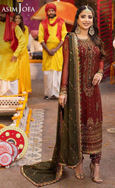 3-piece Unstitched Chiffon Embroidered & Sequence Wedding Dress for Women’s