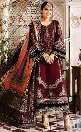 3-piece Unstitched Heavy Chiffon Embroidered with Spengle Work Dress for Women's (Women's Clothing)