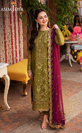 3-piece Unstitched Chiffon Embroidered & Sequence Wedding Dress for Women’s