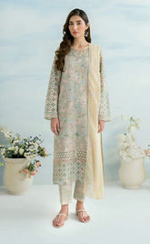 3-piece Unstitched Chikankari Digital Printed Lawn Embroidered Patch Work Dress for Women’s