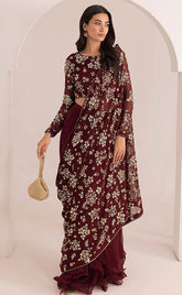 3-piece Unstitched Chiffon Embroidered Sequence Saree for Women's (Wedding Clothing)