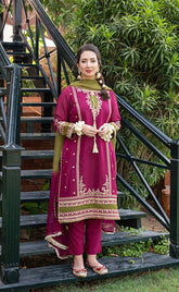 3-piece Unstitched Dhanak Heavy Embroidered Dress for Women’s (Women's Winter Clothing)