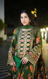 3-piece Unstitched Heavy Embroidery Silk Suit/Dress for Women’s (Most Demanding Edition)