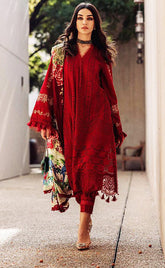 3-piece Unstitched Cotton Chikankari Embroidered Dress for Women’s