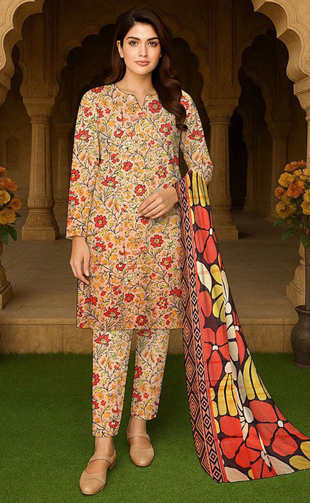 3-piece Unstitched Over All Printed Lawn Dress for Women’s