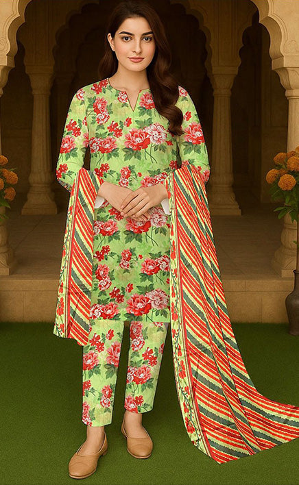 3-piece Unstitched Over All Printed Lawn Dress for Women’s
