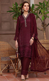 3-piece Unstitched Chiffon Embroidered & Sequence Wedding Dress for Women’s