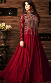 Indian Maxi Unstitched Chiffon Embroidered & Sequence Wedding Dress for Women’s