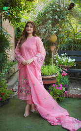 3-piece Unstitched Organza Embroidered Chikankari Dress for Women’s