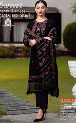 3-piece Unstitched Dhanak Embroidered Dress with Neck Patch for Women’s (Women's Winter Clothing)