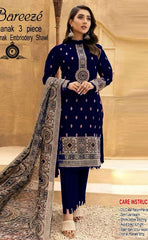 3-piece Unstitched Dhanak Embroidered Dress with Neck Patch for Women’s (Women's Winter Clothing)