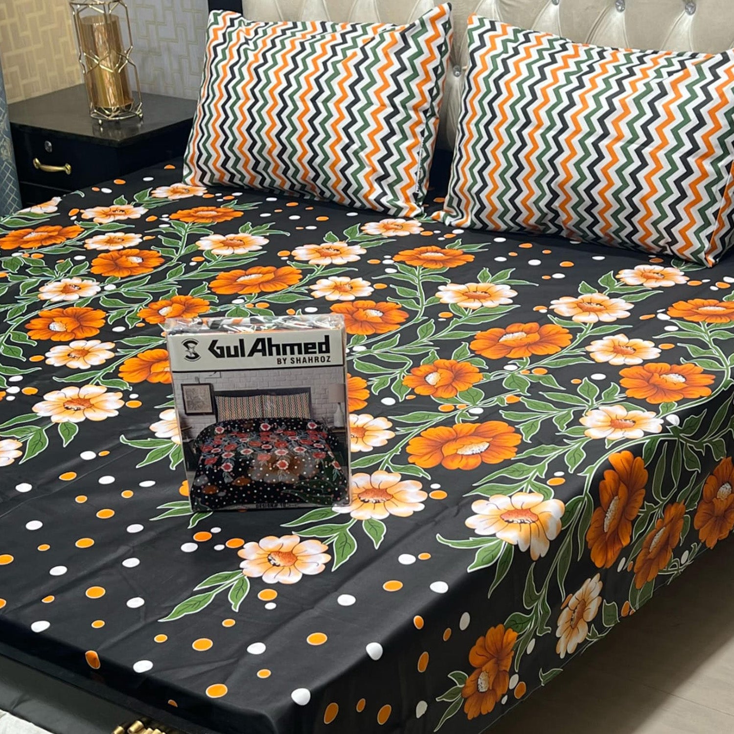 3-Piece Full Printed Cotton Mix Bedsheet - King