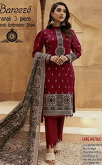 3-piece Unstitched Dhanak Embroidered Dress with Neck Patch for Women’s (Women's Winter Clothing)