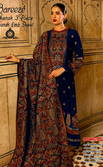 3-piece Unstitched Dhanak Embroidered Dress with Neck Patch for Women’s (Women's Winter Clothing)