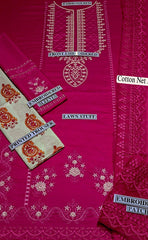 3-piece Unstitched Heavy Lawn Embroidered Dress with Net Dupatta & Embroidered Patch for Women’s (Women's Clothing)