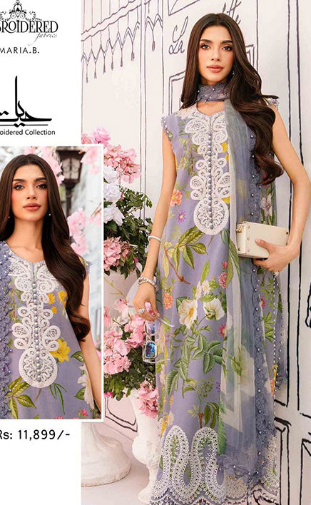 3-piece Unstitched Lawn Embroidered Dress for Women's