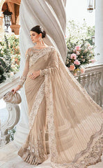 3-piece Unstitched Net Saree Embroidered Sequence Hand Embellished Saree for Women's