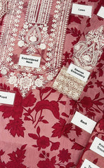 3-piece Unstitched Printed Lawn Embroidered Patch Work Dress for Women’s