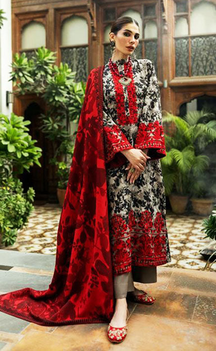 3-piece Unstitched Printed Lawn Embroidered Patch Work Dress for Women’s