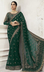 3-piece Unstitched Net Saree Embroidered Hand Embellished Saree for Women's (Wedding Clothing))