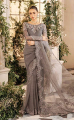 3-piece Unstitched Net Saree Embroidered Sequence Hand Embellished Saree for Women's