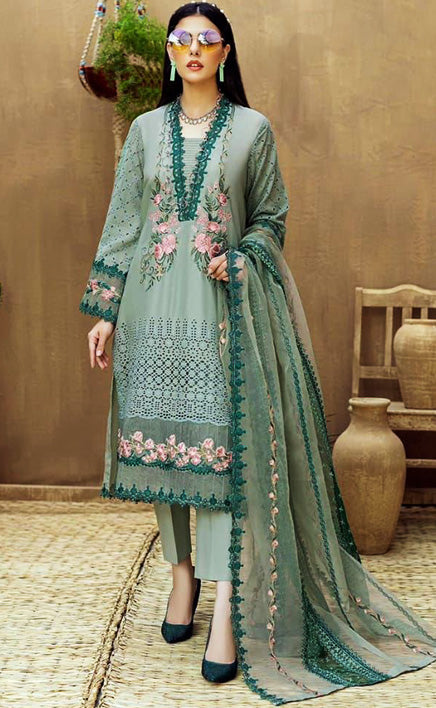 3-piece Unstitched Cotton Chikankari Embroidered Dress for Women’s