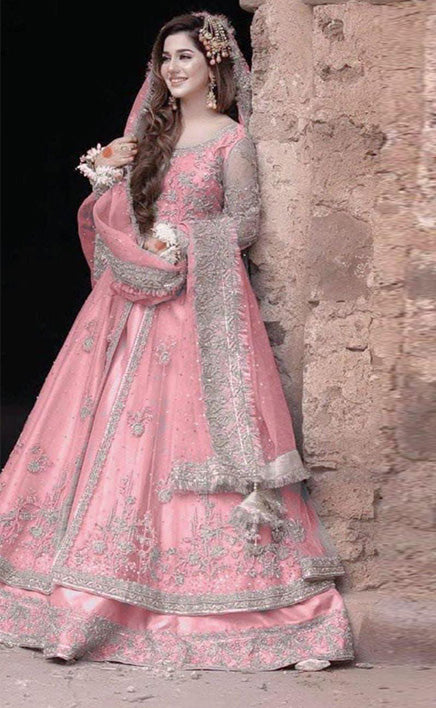 3-piece Unstitched Bridal Embroidered Net Wedding Maxi for Women’s