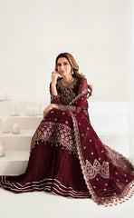 3-piece Unstitched Chiffon with Silk Gharara Trouser Dress for Women’s