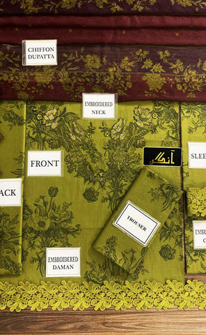 3-piece Unstitched Digital Printed Lawn Embroidered Patch Work Dress for Women’s