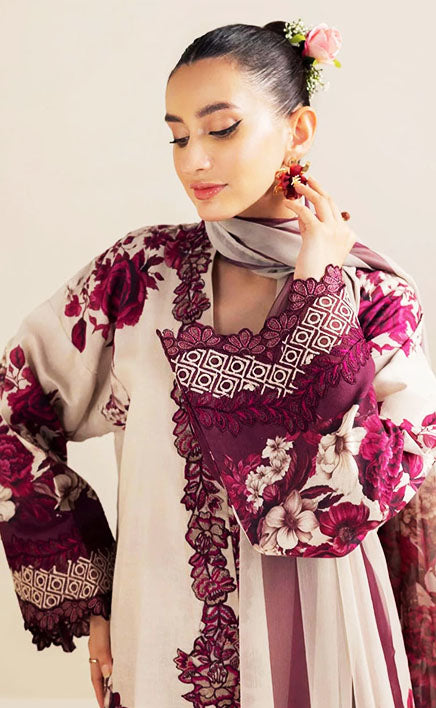 3-piece Unstitched Printed Lawn Embroidered Patch Work Dress for Women’s