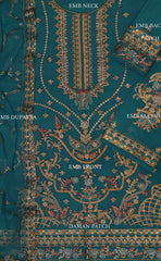 3-piece Unstitched Organza Embroidered Dress for Women’s (Women's Wedding Party Wear Collection)