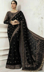 3-piece Unstitched Net Saree Embroidered Hand Embellished Saree for Women's (Wedding Clothing))