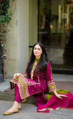 3-piece Unstitched Dhanak Heavy Embroidered Dress for Women’s (Women's Winter Clothing)