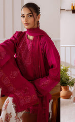 3-piece Unstitched Heavy Lawn Embroidered Dress with Net Dupatta & Embroidered Patch for Women’s (Women's Clothing)