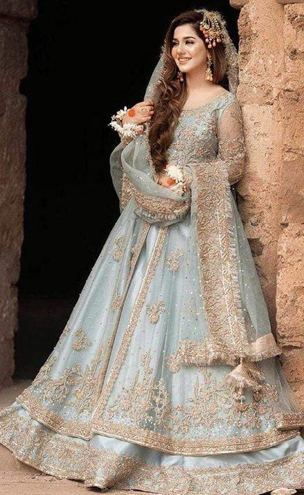 3-piece Unstitched Bridal Embroidered Net Wedding Maxi for Women’s