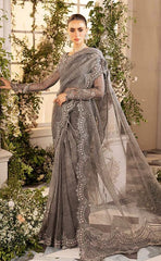 3-piece Unstitched Net Saree Embroidered Sequence Hand Embellished Saree for Women's