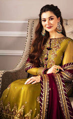 3-piece Unstitched Chiffon Embroidered & Sequence Wedding Dress for Women’s