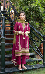 3-piece Unstitched Dhanak Heavy Embroidered Dress for Women’s (Women's Winter Clothing)