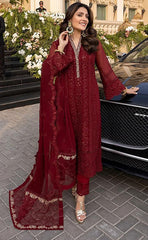 3-piece Unstitched Fully Heavy Chiffon Embroidered with Patch Work Dress for Women’s (Women's Clothing)