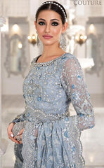 3-piece Unstitched Net Saree Embroidered Sequence Hand Embellished Saree for Women's