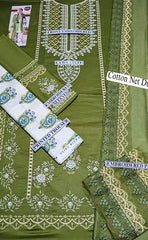 3-piece Unstitched Heavy Lawn Embroidered Dress with Net Dupatta & Embroidered Patch for Women’s (Women's Clothing)
