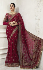 3-piece Unstitched Net Saree Embroidered Hand Embellished Saree for Women's (Wedding Clothing))