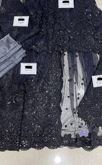 3-piece Unstitched Net Saree Embroidered Sequence Hand Embellished Saree for Women's