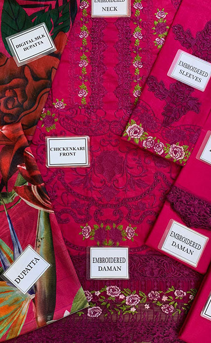 3-piece Unstitched Chikankari Embroidered Luxury Cotton Dress for Women’s