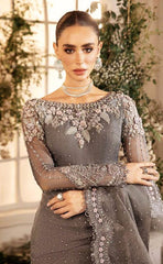 3-piece Unstitched Net Saree Embroidered Sequence Hand Embellished Saree for Women's